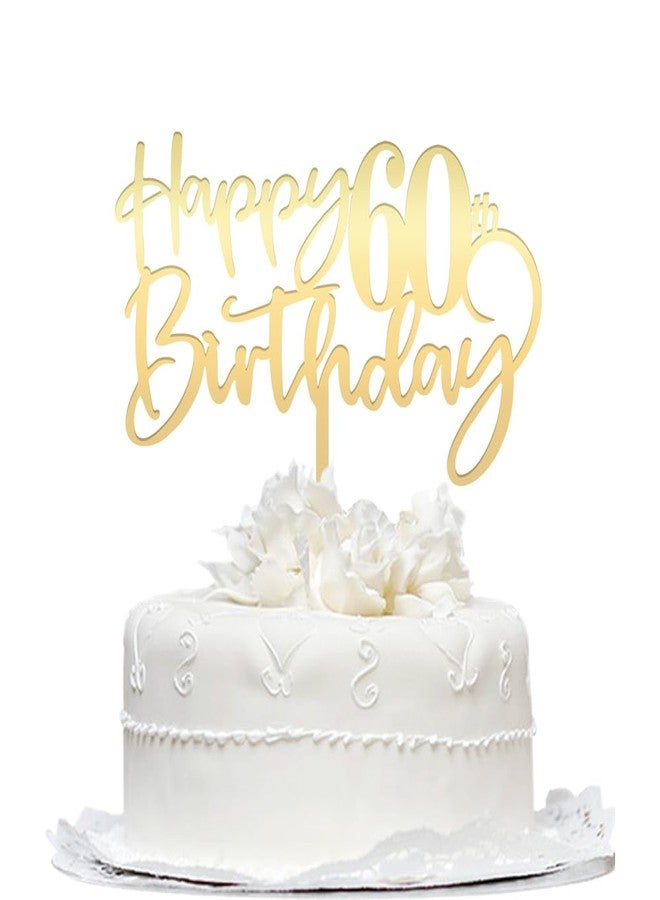زينة كعكة عيد ميلاد سعيد الستين، زينة كعكة متينة من الأكريليك الذهبي العاكس، زينة كعكة حفلة عيد ميلاد الستين، أهلاً بعامك الستين، عيد ميلاد سعيد، زينة حفلة عيد ميلاد - Image 2