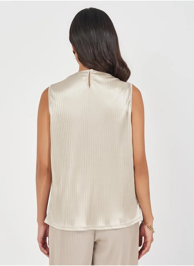 Styli Sleeveless Pleated Top with Cowl Neck