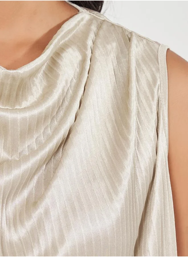 Styli Sleeveless Pleated Top with Cowl Neck