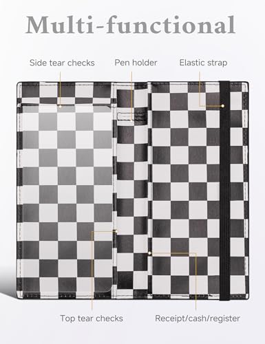 Zreal Checkbook Cover for Women & Men, Premium PU Leather RFID Blocking Check Book Cover for Duplicate Checks (Black White Checkered) - Image 2