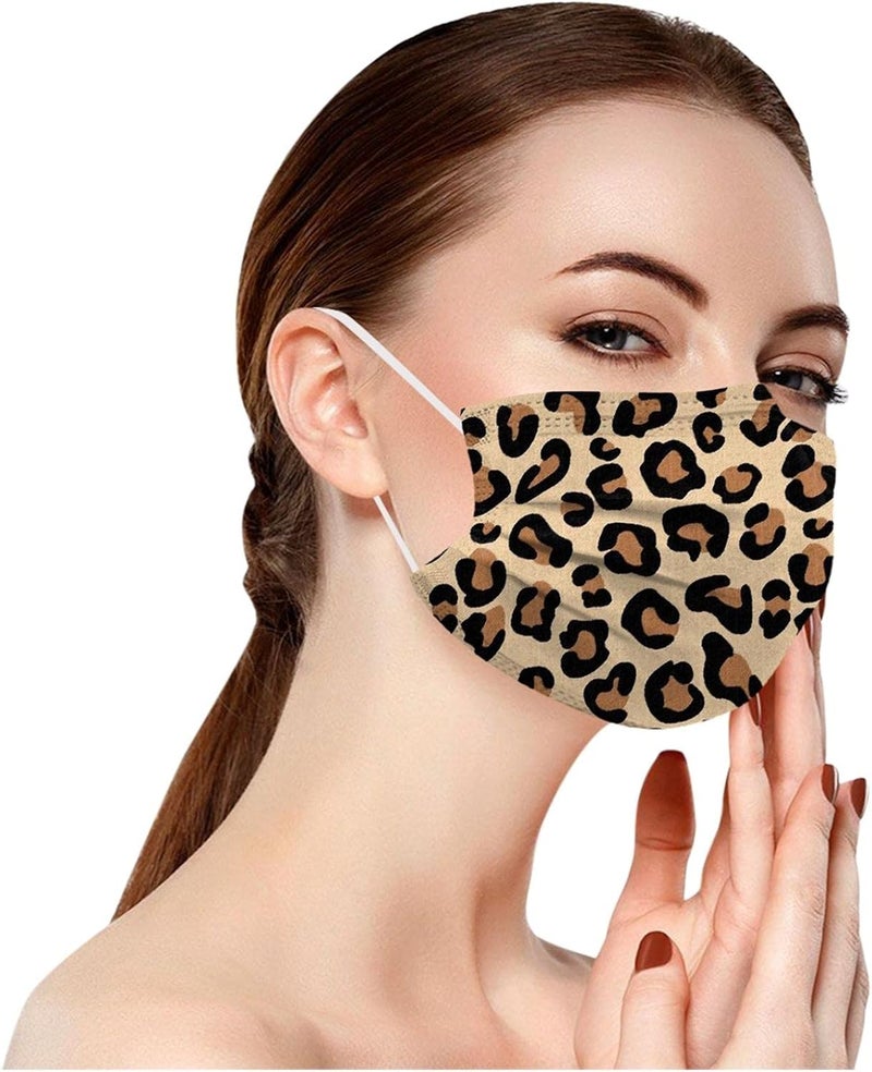 woobles 50PCS Leopard Printed Disposable Face Masks for Women Adults with Design Cheetah Paper Face Masks Full Face Protection F 02 - Image 3