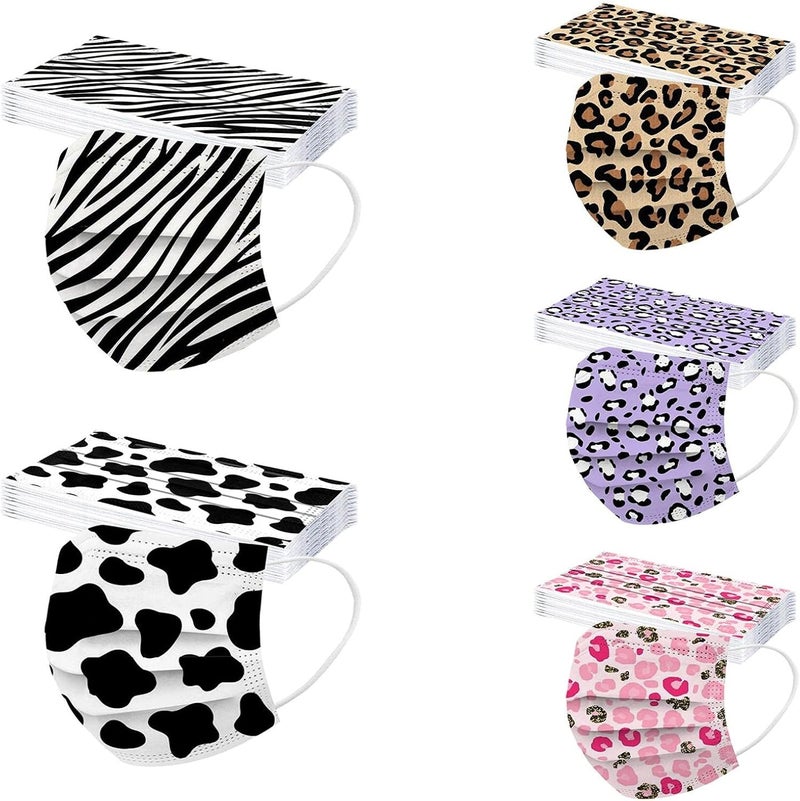 woobles 50PCS Leopard Printed Disposable Face Masks for Women Adults with Design Cheetah Paper Face Masks Full Face Protection F 02 - Image 1