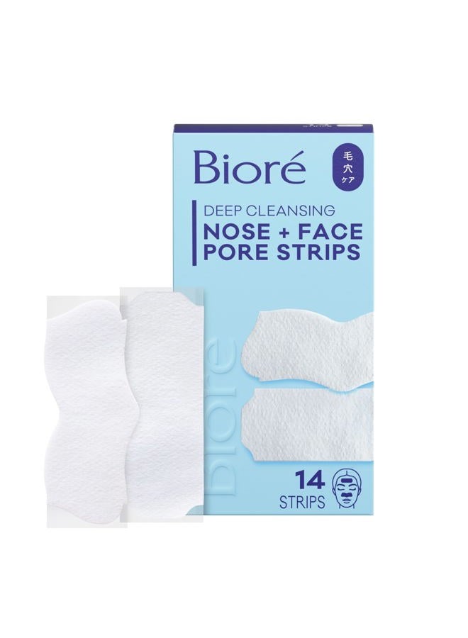 Bioré Biore Nose+Face, Deep Cleansing Pore Strips, 14 Count, 7 Nose + 7 Chin or Forehead, with Instant Blackhead Removal and Pore Unclogging, Oil-free, Non-Comedogenic Use (Packaging May Vary) - Image 1
