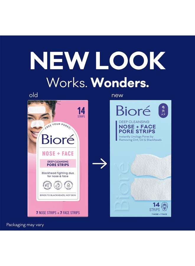 Bioré Biore Nose+Face, Deep Cleansing Pore Strips, 14 Count, 7 Nose + 7 Chin or Forehead, with Instant Blackhead Removal and Pore Unclogging, Oil-free, Non-Comedogenic Use (Packaging May Vary) - Image 2