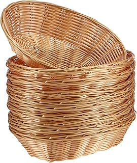 SINJEUN 20 Pack Wicker Bread Basket, Handwoven Oval Plastic Basket, Woven Tabletop Fruit Vegetables Food Serving Basket - Image 1