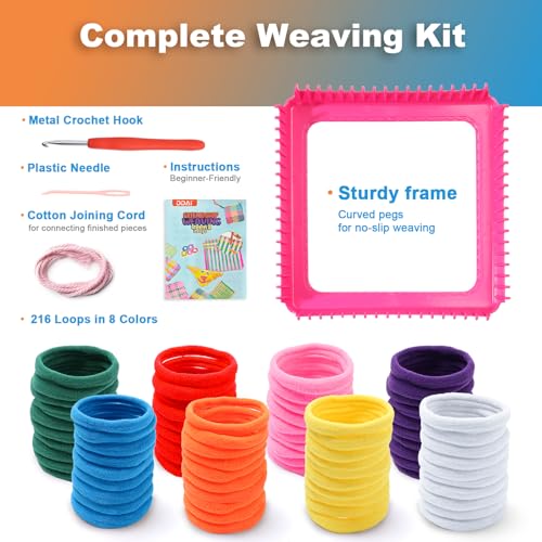 DDAI Weaving Loom Craft Kit for Kids Ages 6–12, Knitting Potholder & Woven Crafts Set with Colorful Loops and Crochet Hooks, Hands-On Creative Activity for Girls and Adults, Birthday or Holiday Gift - Image 3