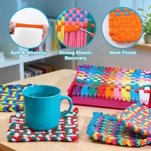 DDAI Weaving Loom Craft Kit for Kids Ages 6–12, Knitting Potholder & Woven Crafts Set with Colorful Loops and Crochet Hooks, Hands-On Creative Activity for Girls and Adults, Birthday or Holiday Gift - Image 2