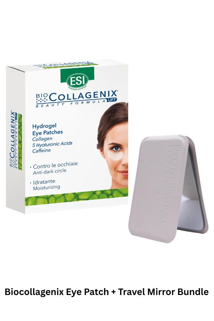 اي اس آي رقعة عيون هيدروجيل من بيوكولاجينيكس مع مرآة جيب قابلة للطي - كولاجين بحري، حمض الهيالورونيك، وكافيين، تُقلل الهالات السوداء والانتفاخات، وتُرطب البشرة بنسبة ٣٠٪، وتُهدئ وتُقلل من تجاعيد أسفل العين. - Image 1
