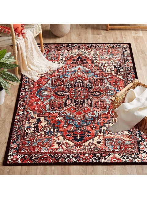 Red and rectangular traditional Bohemian carpets made of polyester fibers are easy to maintain and clean, suitable for decorating living rooms, corridors, bedrooms, offices, kitchens, cabins, and rooms