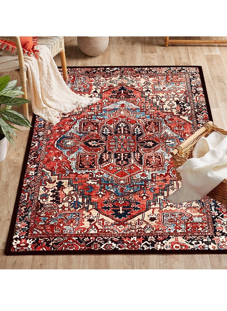 Red and rectangular traditional Bohemian carpets made of polyester fibers are easy to maintain and clean, suitable for decorating living rooms, corridors, bedrooms, offices, kitchens, cabins, and rooms