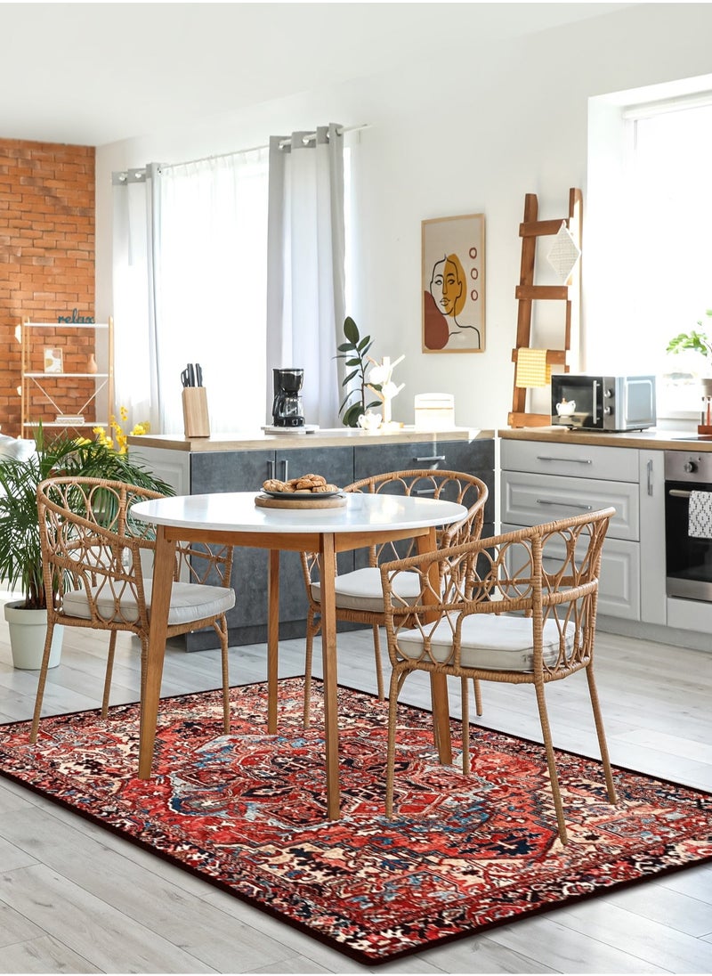 Red and rectangular traditional Bohemian carpets made of polyester fibers are easy to maintain and clean, suitable for decorating living rooms, corridors, bedrooms, offices, kitchens, cabins, and rooms