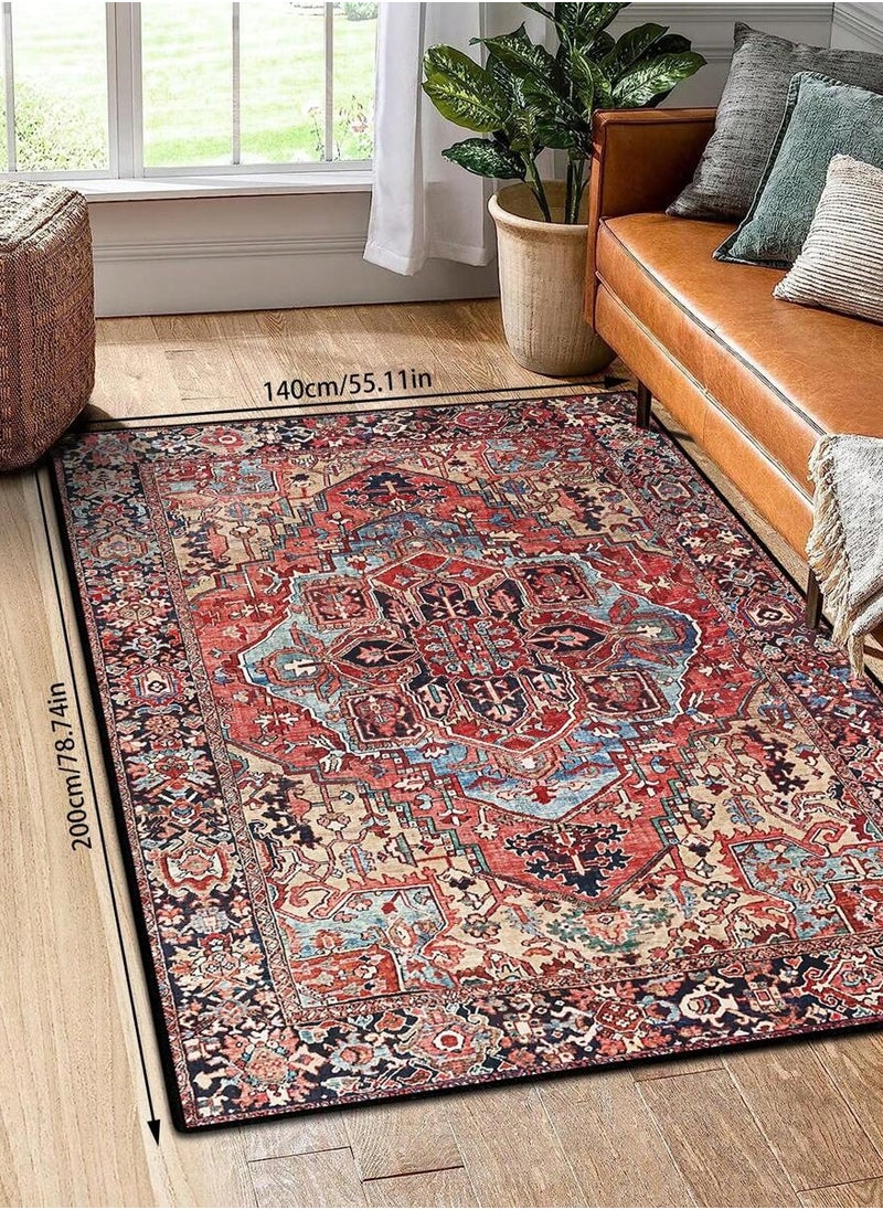 Red and rectangular traditional Bohemian carpets made of polyester fibers are easy to maintain and clean, suitable for decorating living rooms, corridors, bedrooms, offices, kitchens, cabins, and rooms