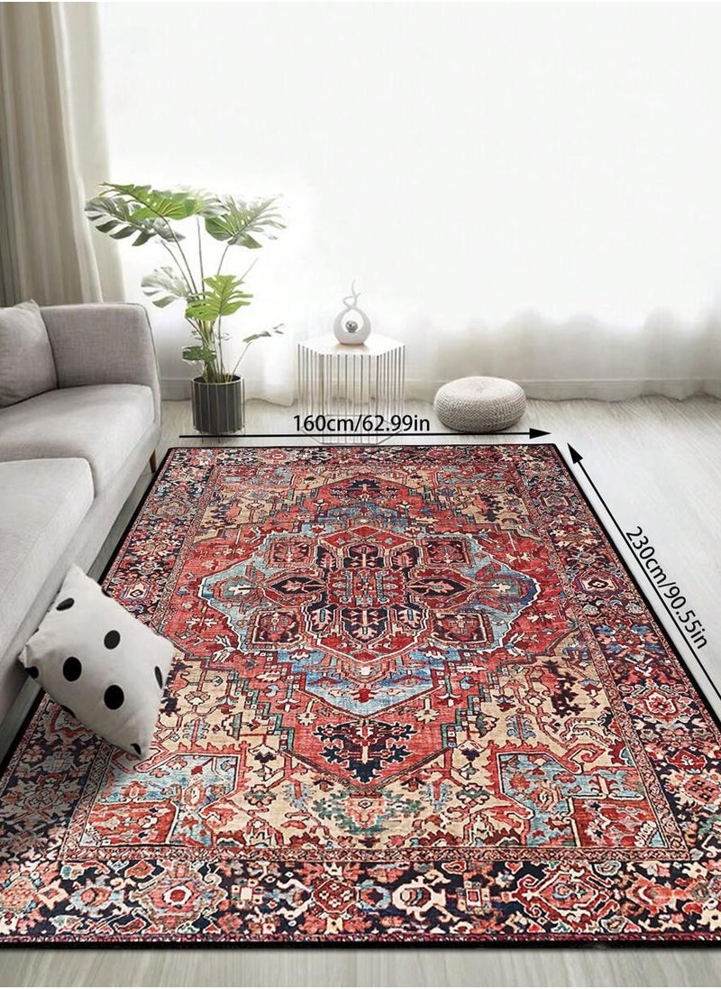 Red and rectangular traditional Bohemian carpets made of polyester fibers are easy to maintain and clean, suitable for decorating living rooms, corridors, bedrooms, offices, kitchens, cabins, and rooms