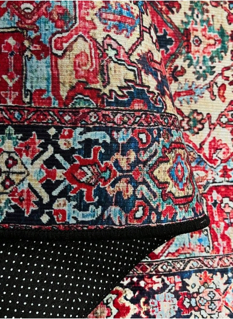 Red and rectangular traditional Bohemian carpets made of polyester fibers are easy to maintain and clean, suitable for decorating living rooms, corridors, bedrooms, offices, kitchens, cabins, and rooms