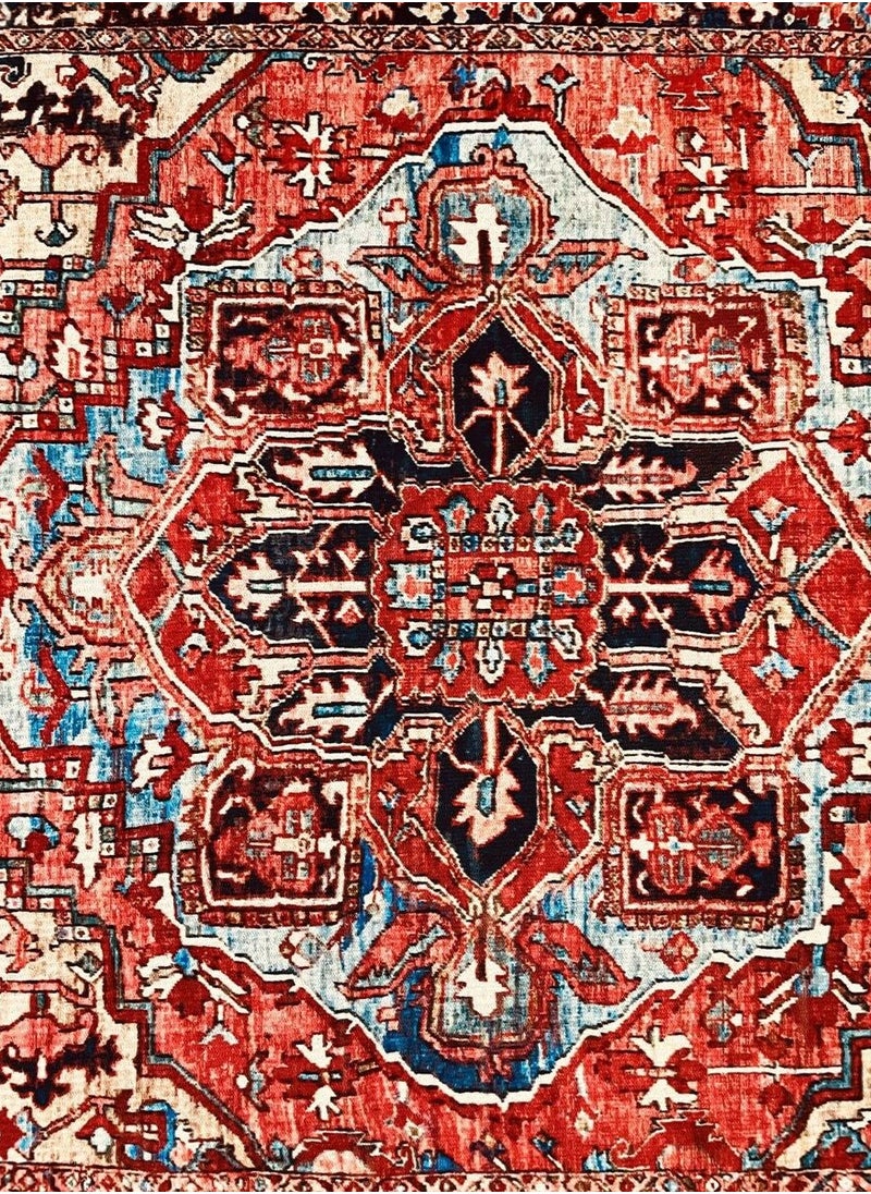 Red and rectangular traditional Bohemian carpets made of polyester fibers are easy to maintain and clean, suitable for decorating living rooms, corridors, bedrooms, offices, kitchens, cabins, and rooms