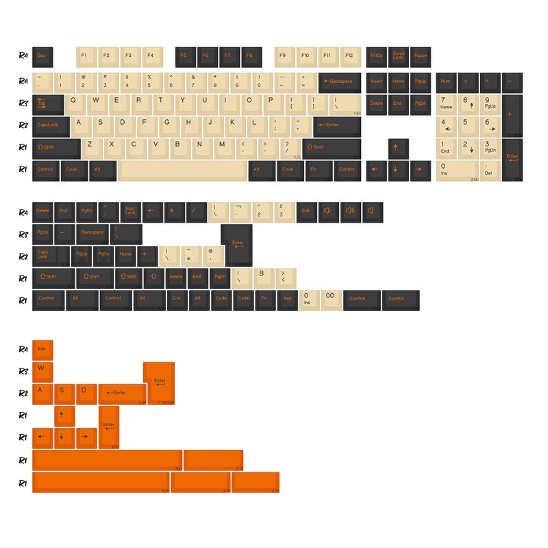 KBDiy Carbon PBT Double Shot Orange Keycap Set,174 Keys Retro Custom Key Cap Keycaps 60 Percent Cherry Profile Keycaps for 61/64/68/84/87/100/104/108 Mechanical Keyboard - Image 2