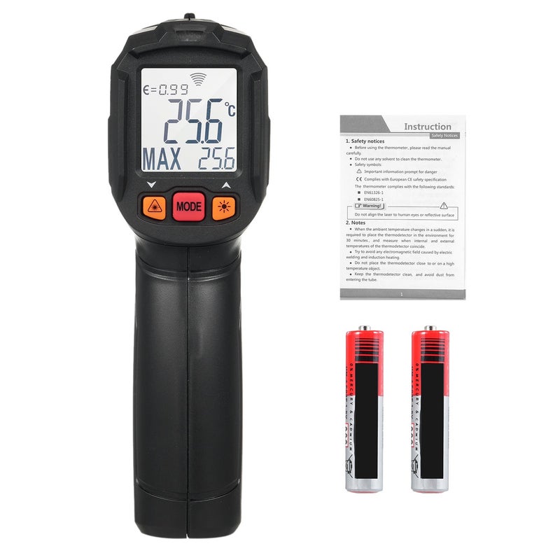 مقياس حرارة بالأشعة تحت الحمراء بدون تلامس رقمي مع شاشة LCD بإضاءة خلفية -30°C إلى 380°C - Image 5