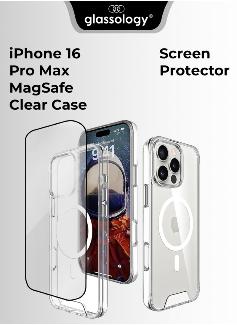 glassology - iPhone 16 Pro Max MagSafe Clear Case with Screen Protector Slim Shockproof Wireless Charging Compatible Anti-Yellowing Protective Bundle - Image 1