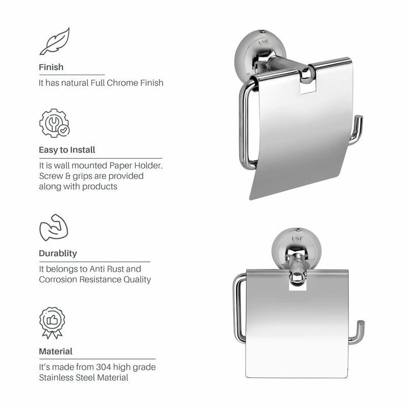 U-S-F BATH ACCESSORIES USF Toilet Paper Roll Holder for Bathroom 304 Stainless Steel Toilet Paper Holder in Bathroom Toilet Tissue Roll Holder for Bathroom Toilet roll Stand Bathroom AccessoriesChrome Torin  - Image 4