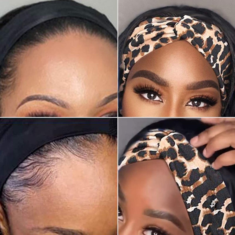 PWEOUKE 22 Inch Glueless Kinky Yaki Straight Headband Wigs Long Hair Wig High Temperature Heat Resistant Synthetic Head Wrap Wigs for Black Women, 1B30 Mix Brown - Image 5