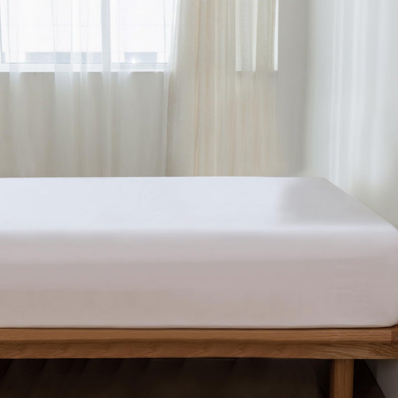 MooMee Fitted Bottom Sheet Only 100% Washed Cotton Linen Like Textured Breathable Durable Soft Comfy Deep Pocket Fits Mattress up to 17" (Bright White, Queen) - Image 2
