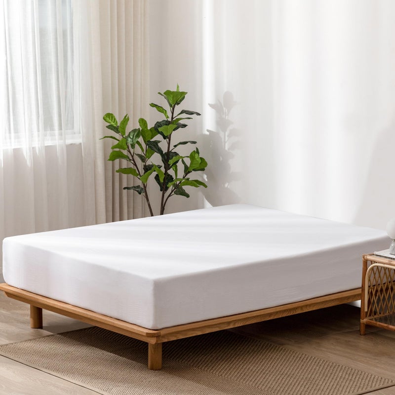 MooMee Fitted Bottom Sheet Only 100% Washed Cotton Linen Like Textured Breathable Durable Soft Comfy Deep Pocket Fits Mattress up to 17" (Bright White, Queen) - Image 3