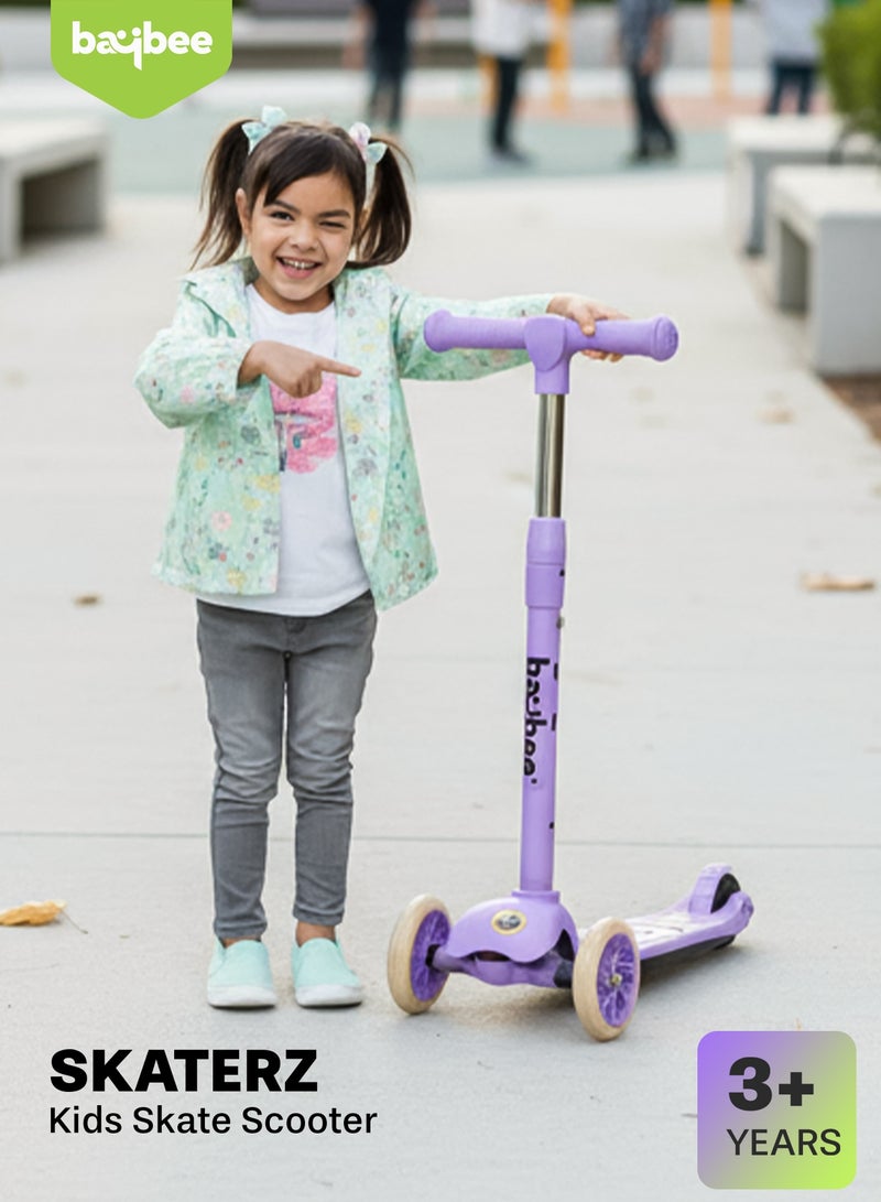 BAYBEE Skaterz Kick Scooter for Kids | 3 Wheel Kids Scooter with 3 Height Adjustable, LED Lights & Music | Skate Scooters Upto 50Kgs Weight Capacity | Runner Scooters for Kid 3 to 10 Years Purple - Image 3