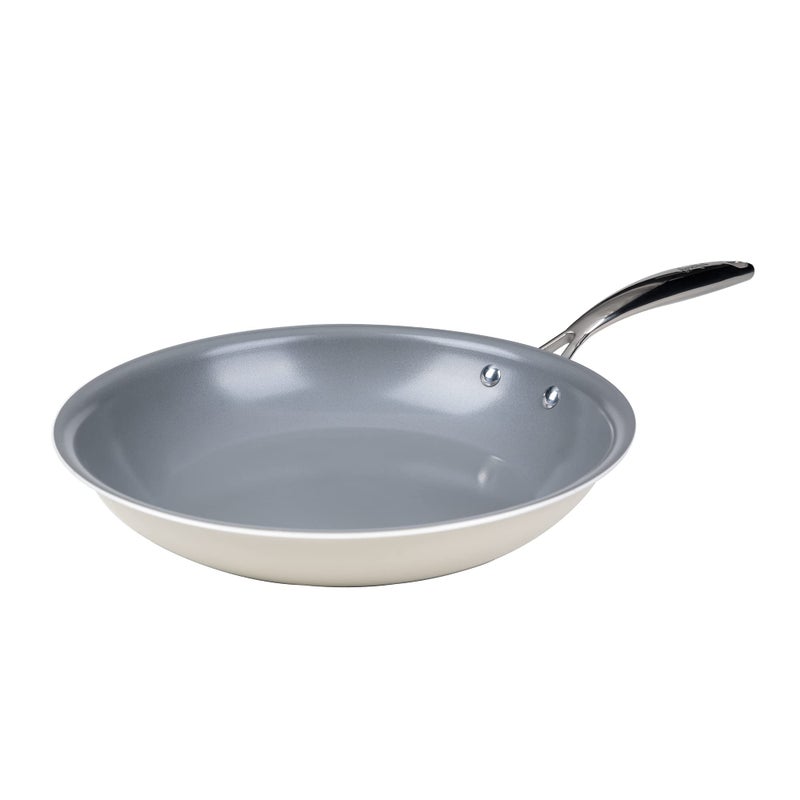 Goodful Ceramic Nonstick 11 Inch Frying Pan Dishwasher Safe Pots and Pans Comfort Grip Stainless Steel Handle Skillet Made without PFOA Cream