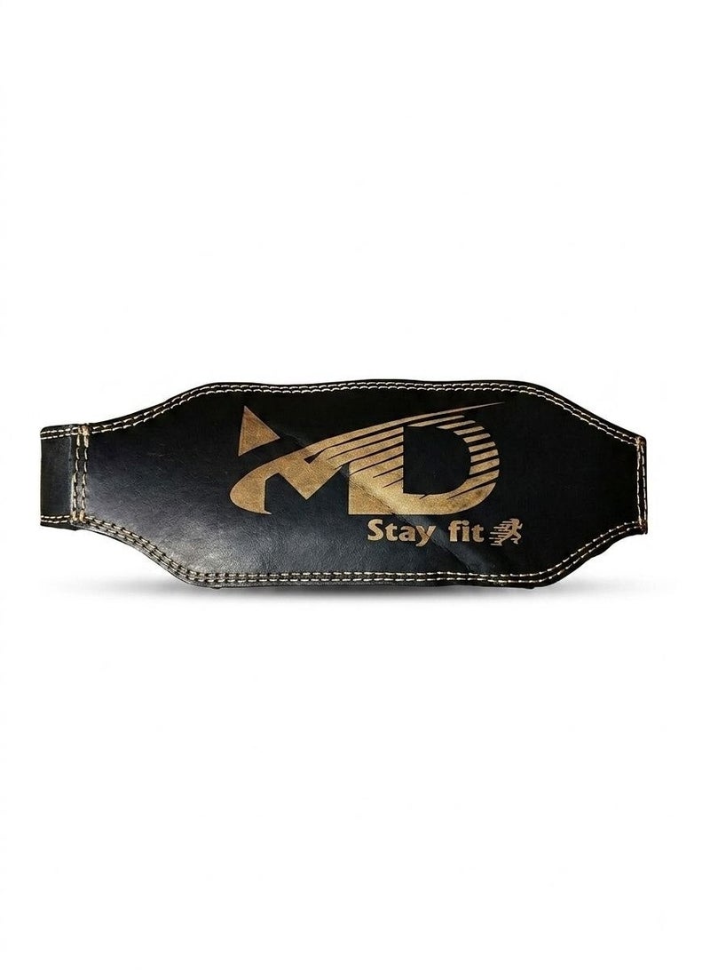 MD Stay Fit MD Genuine Leather Weight Lifting Belt With Padded Lumbar Support And Double Prong Buckle Black Gym Fitness Strength Training Equipment - Image 4