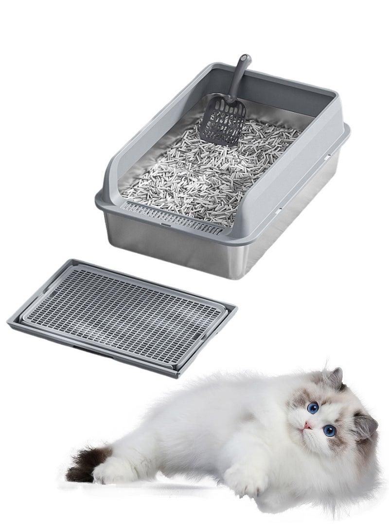 Kidle Creative Stainless Steel Pet Cat Litter Box Large Capacity Metal Cat Litter Tray With High Wall 50*35*15cm  - Image 1