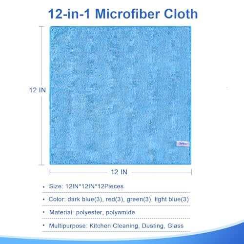 ovwo 12Pcs Premium Microfiber Cleaning Cloth, Highly Absorbent Household Cleaning Supplies - for Kitchen Towels, Dish Cloths, Dust Rag - Image 2