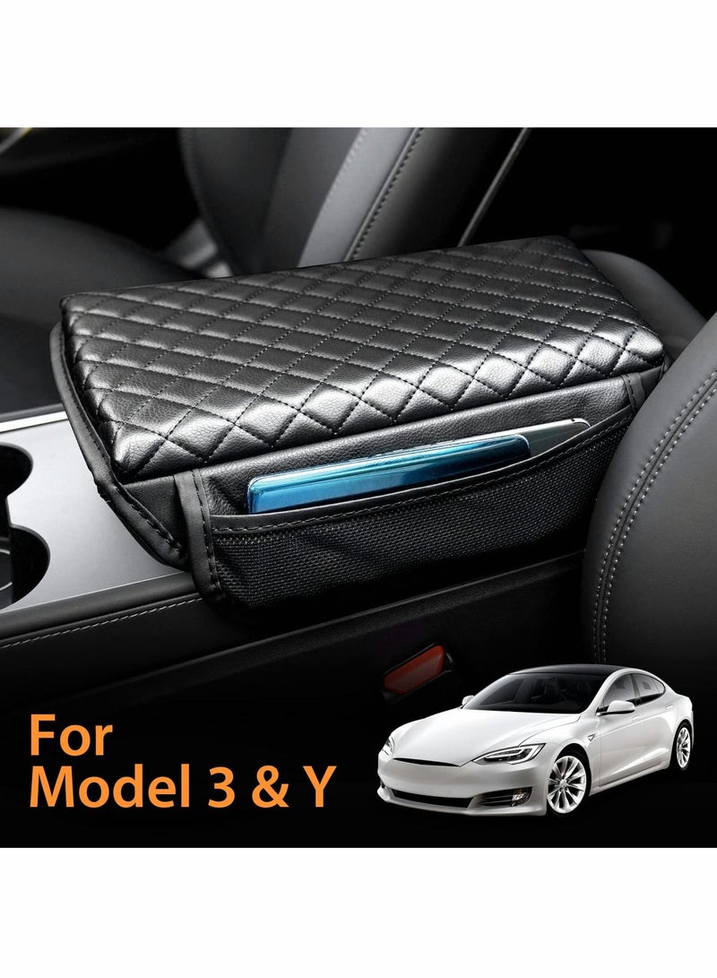 Excefore Center Console Cover for Tesla Model 3 Model Y with Phone Pocket, PU Leather Armrest Box Cushion Protector Car Armrest Cover for Model 3 Car Armrest Cushion  for Model Y Accessories - Image 2
