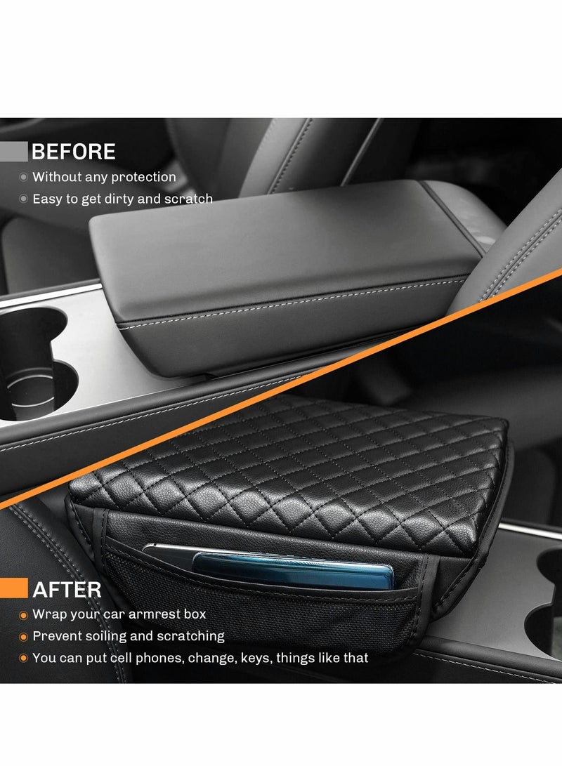 Excefore Center Console Cover for Tesla Model 3 Model Y with Phone Pocket, PU Leather Armrest Box Cushion Protector Car Armrest Cover for Model 3 Car Armrest Cushion  for Model Y Accessories - Image 3