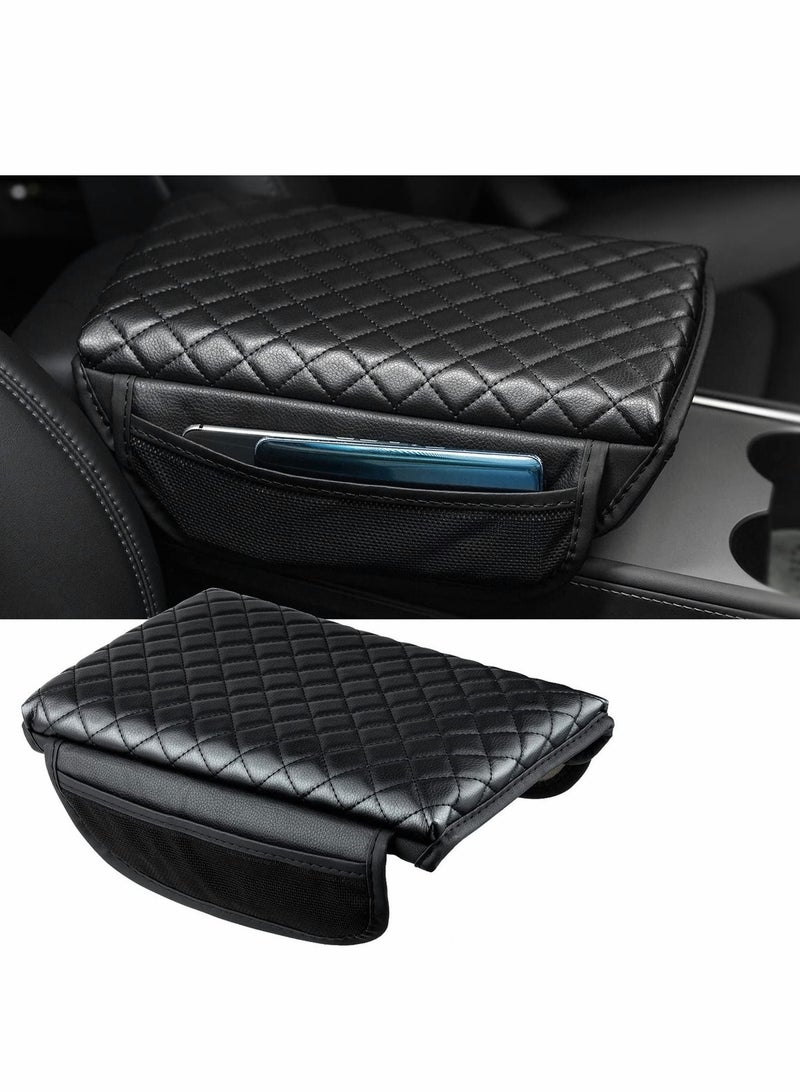 Excefore Center Console Cover for Tesla Model 3 Model Y with Phone Pocket, PU Leather Armrest Box Cushion Protector Car Armrest Cover for Model 3 Car Armrest Cushion  for Model Y Accessories - Image 1
