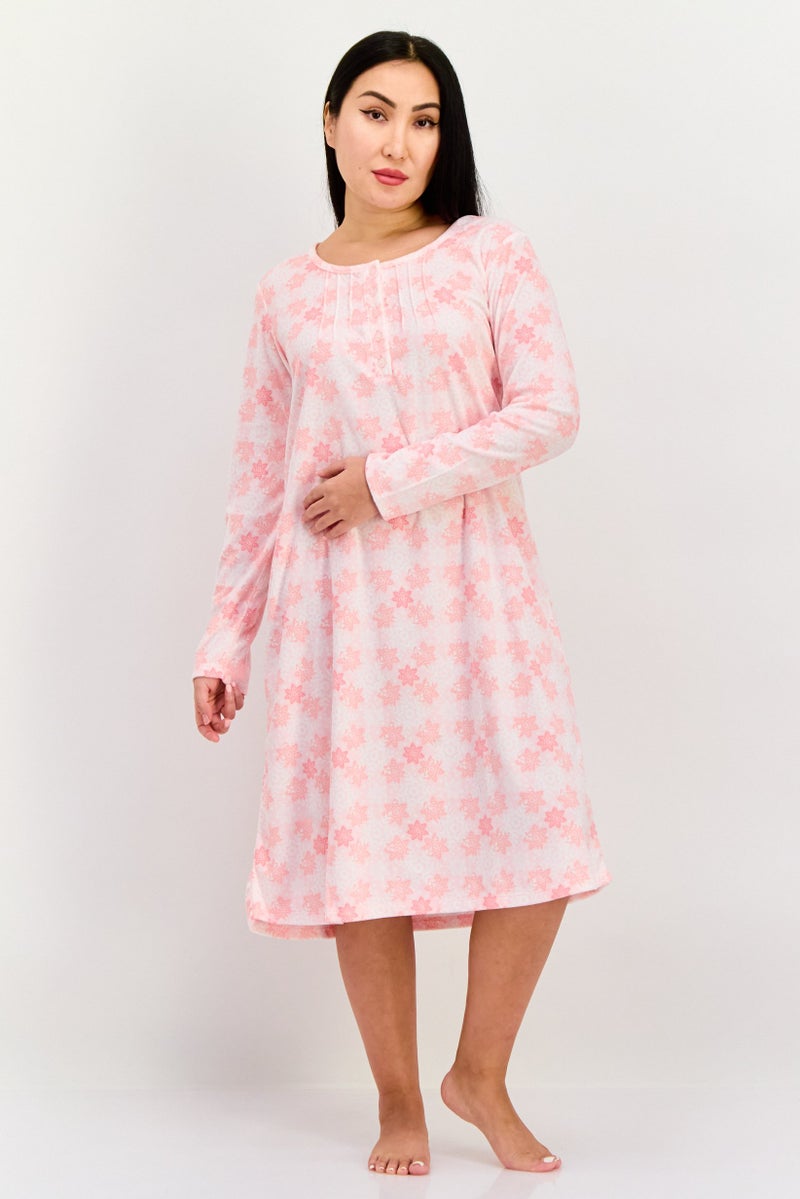 Carole Hochman Women Allover Print Full Sleeves Sleepwear Dress, Multicolor - Image 1