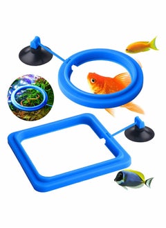 Excefore Fish Feeding Ring 2 Pcs Fish Safe Floating Food Feeder Circle Blue, with Suction Cup Easy to Install Aquarium, Fish Turtle Tank Accessories(Square+Circle)  - Image 1