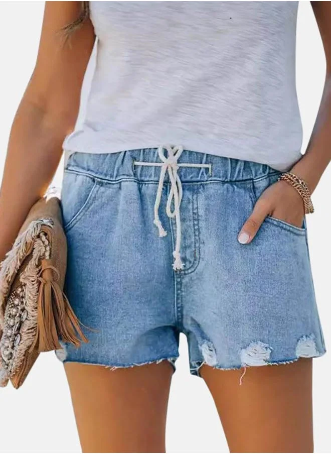 يونيكي Blue Solid Denim Shorts