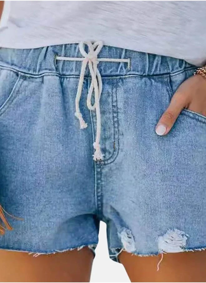 يونيكي Blue Solid Denim Shorts