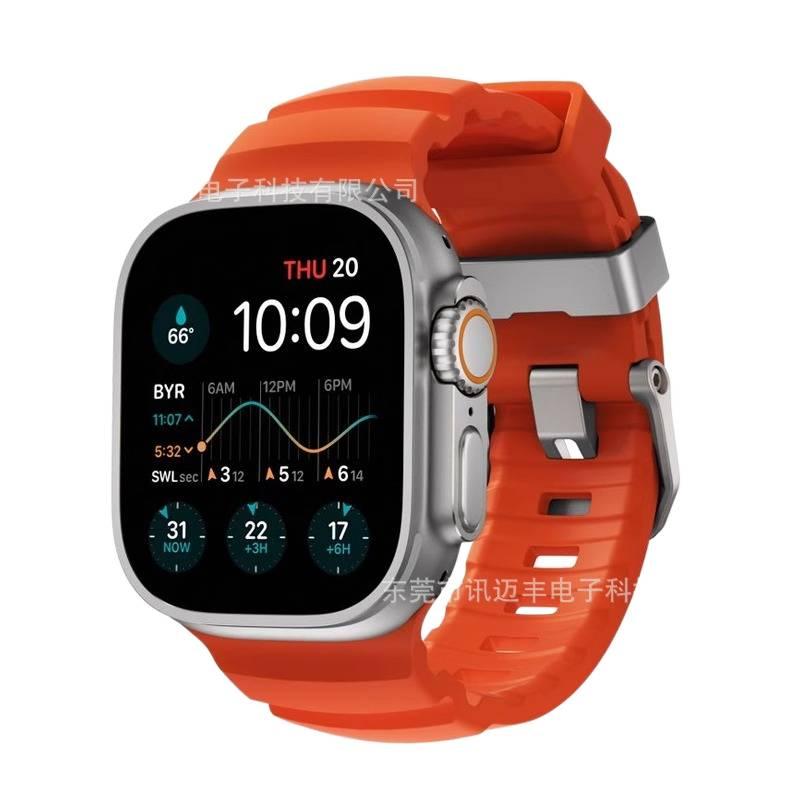 سوار ساعة ذكية باللون أسود قابل للتعديل سوار رياضي من السيليكون متوافق مع Apple Watch 42/44/45/49mm بملاءمة قابلة للتعديل وحزام بديل - Image 5