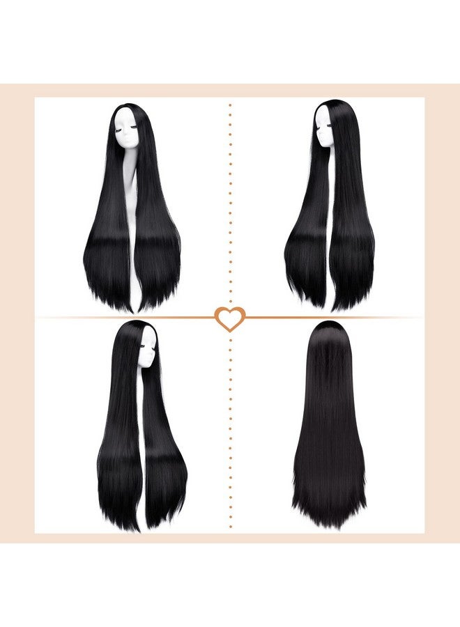 AGPtek Gptek Wig Synthetic Wig For Women 40 Inch /100 Cm Straight Long Wig Part In The Middle Anime Costume Great For Party Cosplay Dailyuse And Festivals (Black) - Image 5