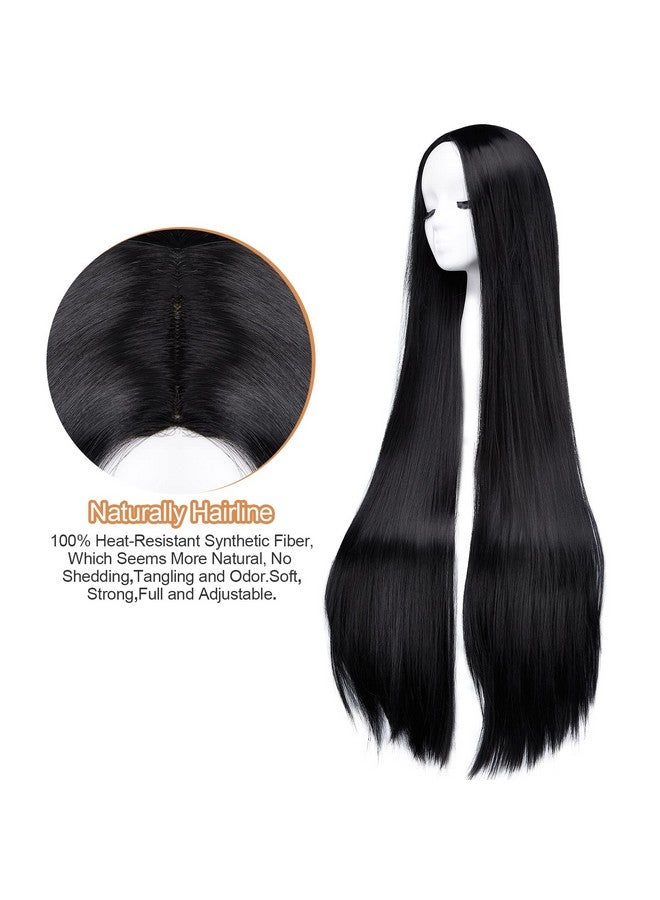 AGPtek Gptek Wig Synthetic Wig For Women 40 Inch /100 Cm Straight Long Wig Part In The Middle Anime Costume Great For Party Cosplay Dailyuse And Festivals (Black) - Image 3