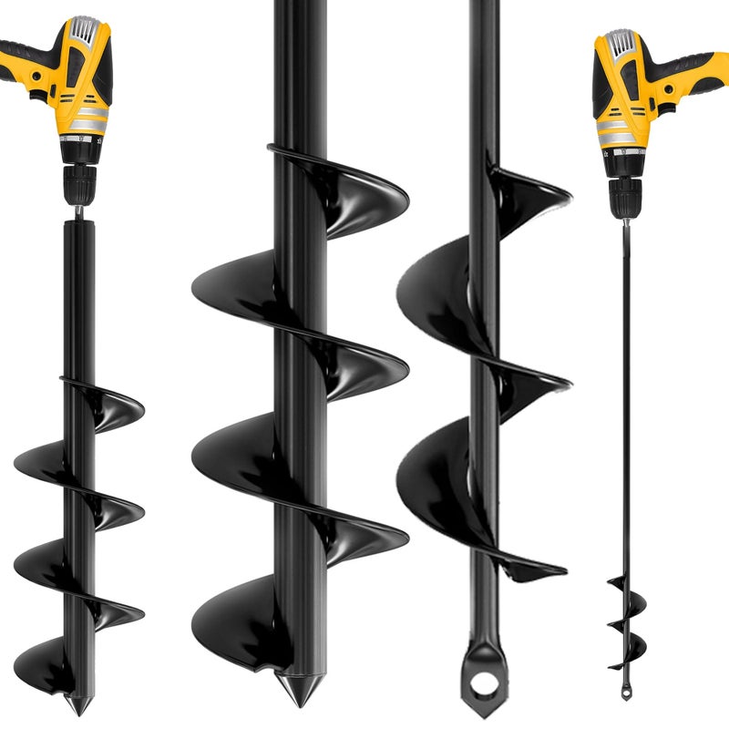K-Brands Auger Drill Bit for Planting 2 Pack 1.6 x 16 Inch & 3.5 x 16 Inch Set – Garden Spiral Hole and Bulb Planter Tool for Umbrella Holes - Compatible with 3/8 Inch Hex Drive - Image 1