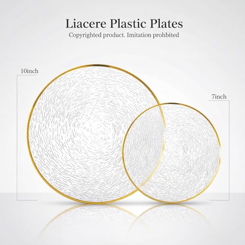Liacere Licaere 60Pcs Clear Plastic Plates - Clear Disposable Plates With Gold Rim - Heavy-duty Gold Plates, Party Plates Include 30Clear Dessert-Platos,30Dinner-Platos for Wedding ＆ Party ＆ Spring - Image 3