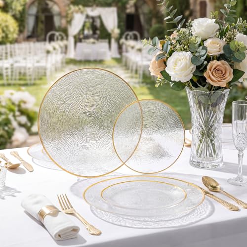 Liacere Licaere 60Pcs Clear Plastic Plates - Clear Disposable Plates With Gold Rim - Heavy-duty Gold Plates, Party Plates Include 30Clear Dessert-Platos,30Dinner-Platos for Wedding ＆ Party ＆ Spring - Image 4