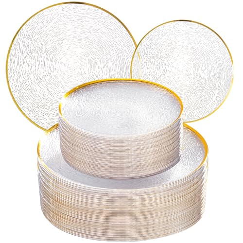 Liacere Licaere 60Pcs Clear Plastic Plates - Clear Disposable Plates With Gold Rim - Heavy-duty Gold Plates, Party Plates Include 30Clear Dessert-Platos,30Dinner-Platos for Wedding ＆ Party ＆ Spring - Image 1