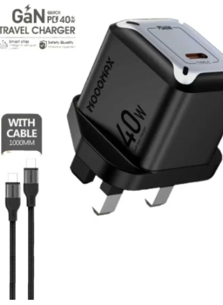 موج ماكس رأس شاحن جداري Moogmax موديل MX106 بقوة 40 واط مع كيبل تايب سي إلى تايب سي، شاحن سفر سريع، شاحن جوال جداري، شاحن تايب سي، شاحن بي دي، شاحن بتقنية نيتريد الغاليوم، رأس شاحن بفيش بريطاني، شاحن سامسونج وجالكسي، شاحن أندرويد، شاحن للأجهزة اللوحية، شاحن عملي للأجهزة الذكية مع حماية ذكية أثناء الشحن - Image 3
