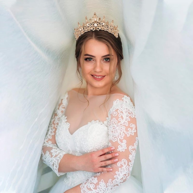 Cocide Gold Crowns for Women Tiaras Girls Crystal Rhinestones Queen Crown Princess Tiara Party Wedding Bridal Halloween Costume Cosplay Bridesmaids Accessories, one size, Champagne, Comb type - Image 4