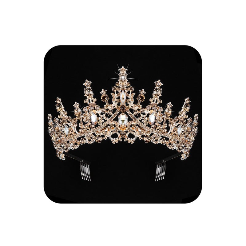 Cocide Gold Crowns for Women Tiaras Girls Crystal Rhinestones Queen Crown Princess Tiara Party Wedding Bridal Halloween Costume Cosplay Bridesmaids Accessories, one size, Champagne, Comb type - Image 1