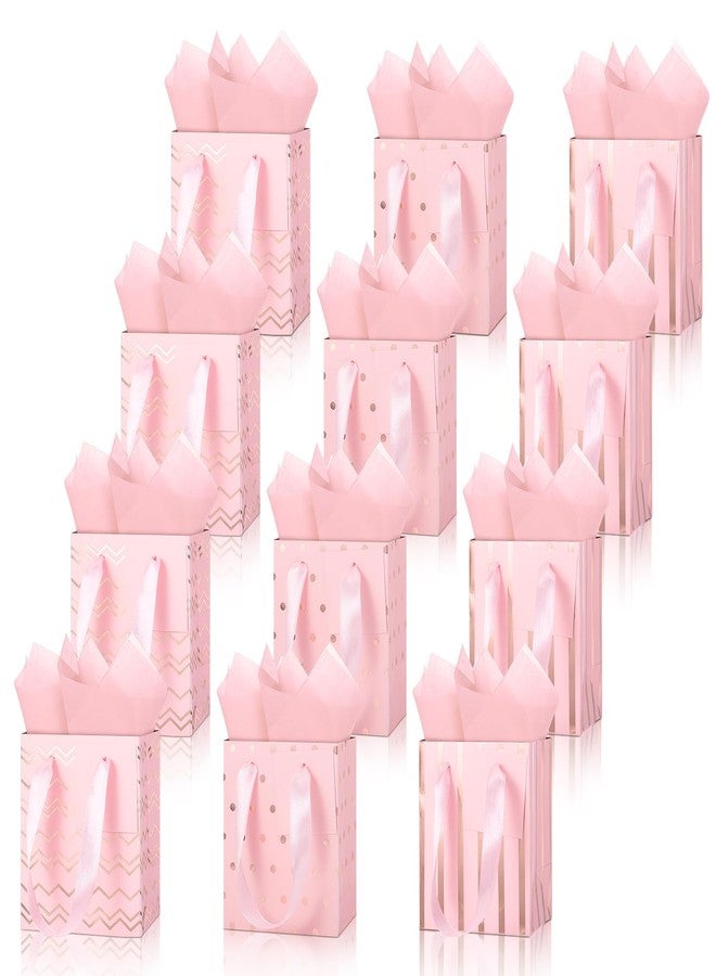 Tenare 12 Pcs Small Gift Bags Mini Metallic Paper Bag Bulk Tiny with Handle Tissue Paper for Gift Wrapping Happy Valentines Day Chinese New Year Birthday Party(4 x 2.75 x 4.5 Inch,Pink Rose Gold) - Image 1