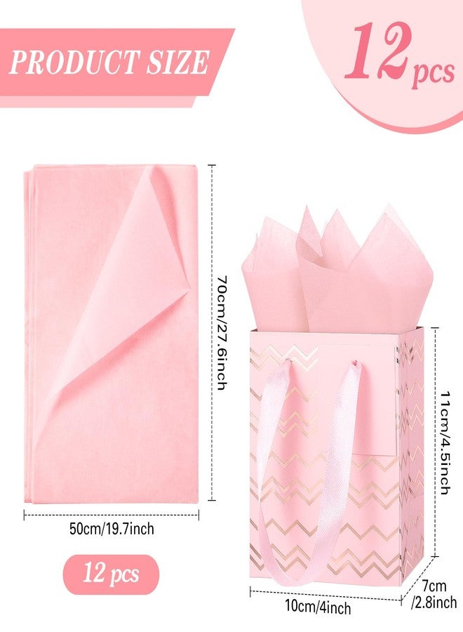Tenare 12 Pcs Small Gift Bags Mini Metallic Paper Bag Bulk Tiny with Handle Tissue Paper for Gift Wrapping Happy Valentines Day Chinese New Year Birthday Party(4 x 2.75 x 4.5 Inch,Pink Rose Gold) - Image 2
